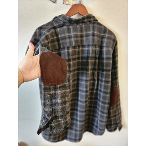 Outdoor Life Slim Fit Gray Bown Men's Elbow Patch Plaid Long Sleeves Top Size XL - Picture 9 of 11